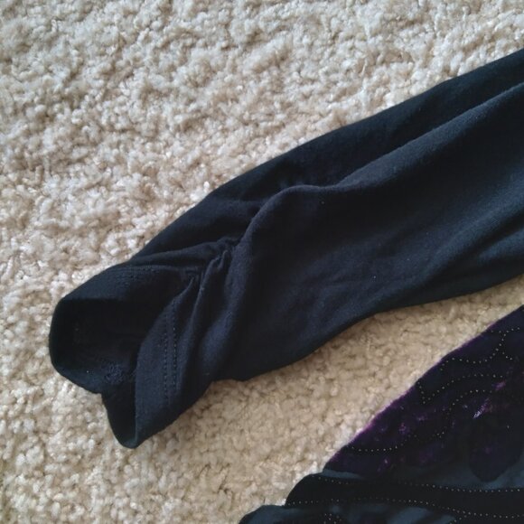 Vintage Style & Co Black 3/4 Sleeve Sheer Top with Dark Purple Velvet and Dots - Picture 5 of 6